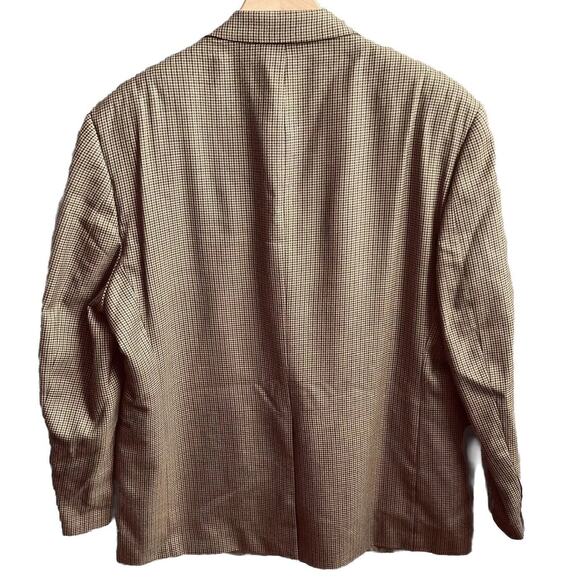 CHAPS Blazer Suit Jacket Mens 46 R Sport Coat Brown Black Houndstooth Silk Wool - Picture 2 of 16